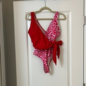 Vibrant Red and Pink One-Piece Swimsuit